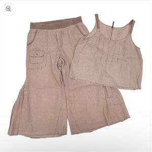 XCVI Women's Tan Wide Leg  Set boho linen lightweight clean simple neutral s/m